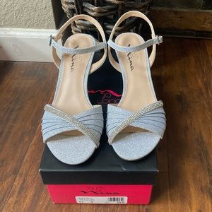 Touch of Nina Sparkly Silver Nadiga Kitten Heels